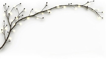 Illuminated decorative branch with small lights against a white background