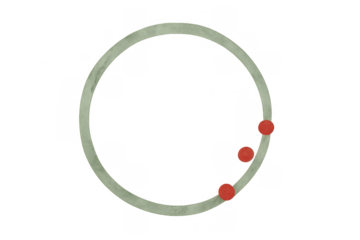 Green circle path with three red dots moving, showing connection, progress, and data visualization on transparent background