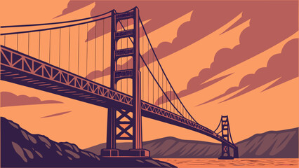 Obraz premium Golden gate bridge in san francisco, a stunning architectural marvel with a shimmering golden hue. Suitable for travel websites and publications.