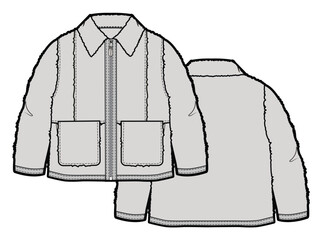 Kids oversized fleece jacket design technical flat sketch vector mockup template. © Clothing Design