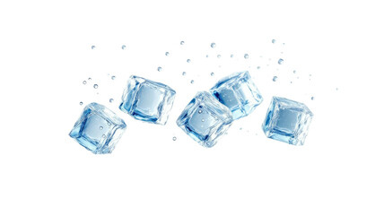 Five floating translucent ice cubes, surrounded by subtle water droplets