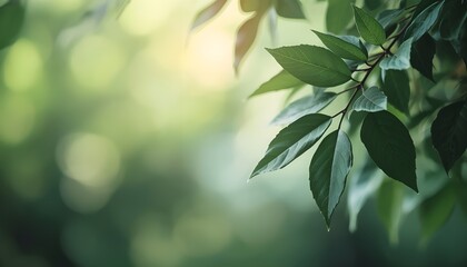 Green Leaves With Soft Natural Light And Blurred Background