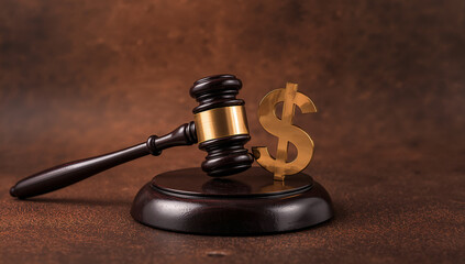 Symbol of justice and wealth, gavel and dollar sign showcasing the relationship between law and money