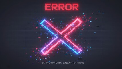 Digital Error Message with Neon Cross and Text.