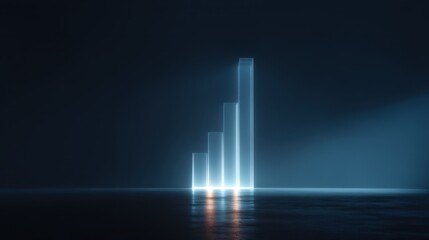 Glowing white columns on dark surface, futuristic abstract technology background
