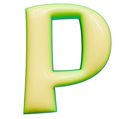 Alphabet, Number and Symbol 3D Render Word Luminous Yellow Green Gloss Form