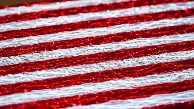 Macro shot of an American flag made of fabric creates a vibrant and patriotic visual texture