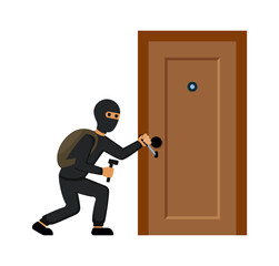 burglary character. cartoon concept illustration, thief criminal character doing robbery, stolen things. vector cartoon flat graphics.