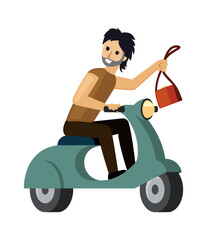 robber character. criminal character doing violent robbery, stolen things, cartoon burglary thief. vector cartoon flat graphics.