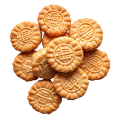 A delectable arrangement of freshly baked cookies featuring intricate designs. set against a clean white background. ideal for culinary blogs. recipe books. and food advertisements