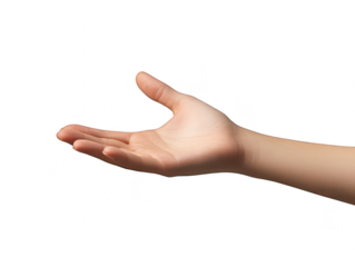 A close-up of an outstretched human hand against a plain white background. symbolizing openness and invitation. ideal for concepts of communication or assistance