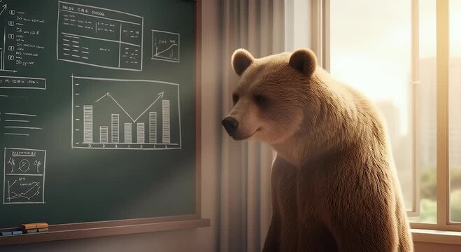 Bear study financial charts classroom day