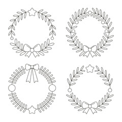 Set of christmas wreath outline drawing collection festive decoration element frames isolated