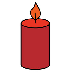 red burning candle on white background