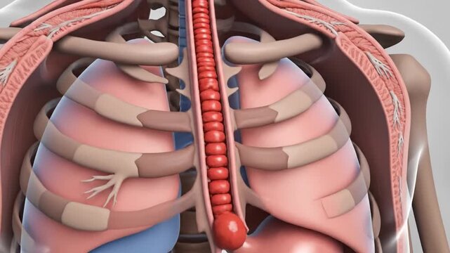 Anatomical CGI of Upper Body Choking with Food Particle in Throat on Gradient Background Educational Medical Animation Demonstration of Obstructed