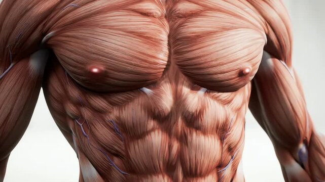 Detailed 3D Animation of the Human Male Muscular System Focusing on the Torso