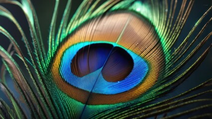 Obraz premium Close-up of a peacock feather, showcasing vibrant colors and intricate patterns