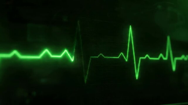 Pulsating Green Heartbeat Line on a Medical EKG Monitor Screen with Beep Sound