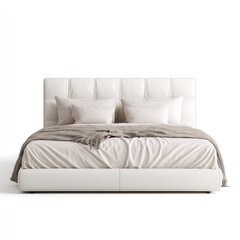 White leather bed with linens