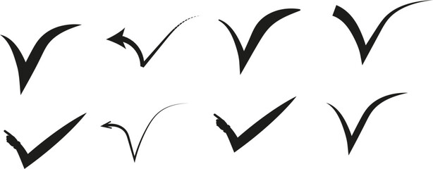 Collection of various black checkmark and tick icons