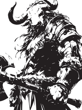 Mythical Warrior: An imposing illustration of a fierce minotaur warrior, a creature of legend, wielding a battle axe with an air of formidable power and ancient mystique. 