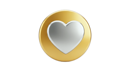 Golden Heart Icon on White Background