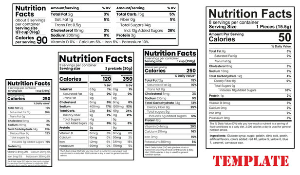 Nutrition Facts, Supplement facts, Nutrition facts template, Nutrition Facts Vector Set, Including Editable Templates,  Easy-to-Update Nutrition Facts Labels	