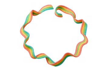 Rainbow sour belt creating a playful frame, colorful wavy gummy candy border featuring space for text, transparent background