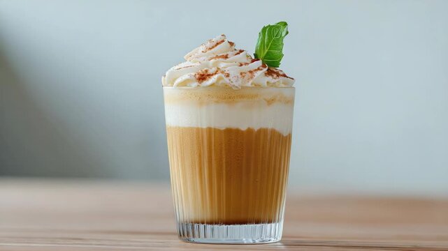 Iced latte whipped cream mint cinnamon coffee creamy cold coffee delight dusted garnish