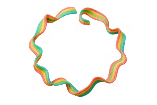 Rainbow sour belt creating a playful frame, colorful wavy gummy candy border featuring space for text, transparent background - Powered by Adobe