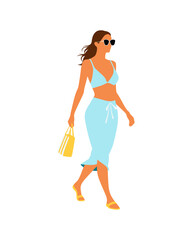 Flat vector people and illustration, woman with casual vacation outfit