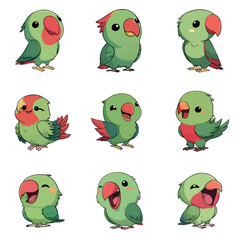Fototapeta premium Set Icon of Eclectus parrot kawaii minimal flat