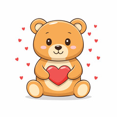 Hand drawn plush bear hugging a big heart perfect for February sweetness