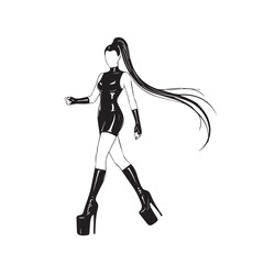 Fashion Shopping Silhouette of Stylish Woman Walking with Bags in Blazer and High Heels Vector