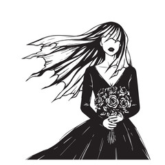 Fashion Woman Shopping Vector Illustration: Stylish Model in Black Trench Coat