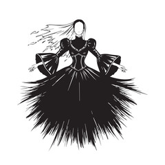 Fashion Woman Shopping in Long Coat Holding Bags, Black and White Vector Illustration