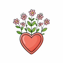 Flowers sprouting from heart shaped pot doodle