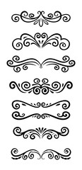 Set of Vintage Hand Drawn Scroll Flourish Ornament Divider and Border Elements
