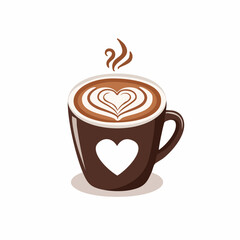 Hand drawn warm chocolate drink topped with heart foam in cozy February theme