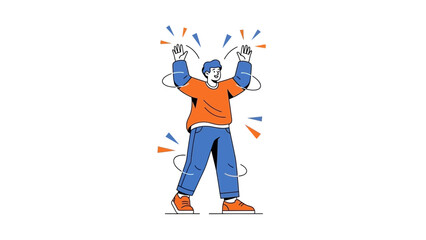 Illustration of an excited person raising his hands with joy and happiness vector