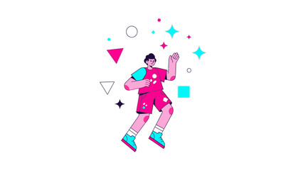 Fototapeta premium Abstract illustration of a dancing person with geometric shapes and bright colors over white