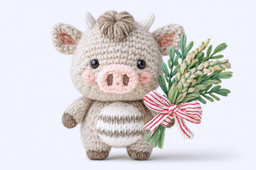  お正月向け干支の猪の編みぐるみ