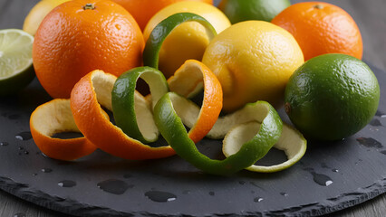 Citrus Fruits: Oranges, Lemons, and Limes, Fresh Citrus Fruits with Peels: Oranges, Limes, and Lemons, Zesty Citrus Fruits: Fresh Oranges, Limes, and Lemons
