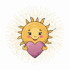 Sun holding heart doodle with cheerful rays