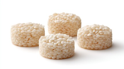 Stacked White Sesame Seeds in Round Shapes Perfect for Culinary Use, Food Preparation, and Healthy Cooking Inspiration on a Clean Background