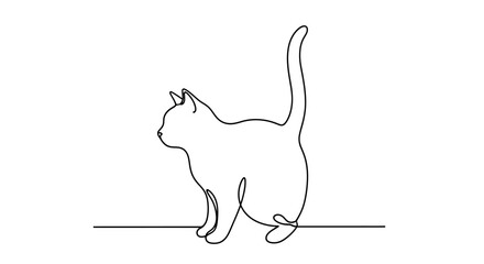 Stylized feline illustration showcasing a continuous single line drawing technique, simple yet