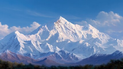 Obraz premium Majestic snow-capped mountain range with clear blue sky and stunning landscape showcasing the beauty of nature and peace in the outdoors