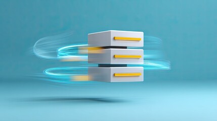 Abstract Representation of Fast Data Storage with Three Drawers Spinning in Motion Against a Blue Background