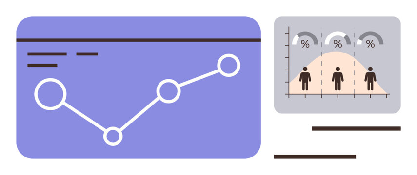 Line graph with connected data points and a demographic graph showing percentages by categories. Ideal for statistics, trends, data science, insights, analytics, demographics, business tools. Simple