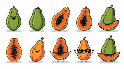 Cute Papaya Fruit Characters Collection.